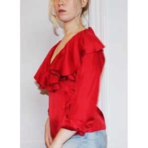 Elizabeth McKay vintage red silk ruffle top size 2